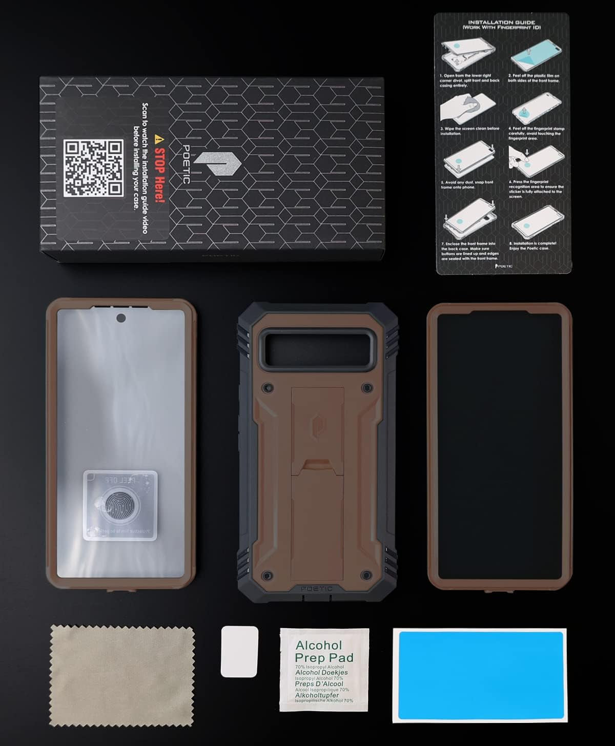 Poetic Revolution Case for Google Pixel 6 5G, Built-In Screen Protector Work with Fingerprint ID, Full Body Rugged Shockproof Protective Cover Case with Kickstand, Brown  Poetic   