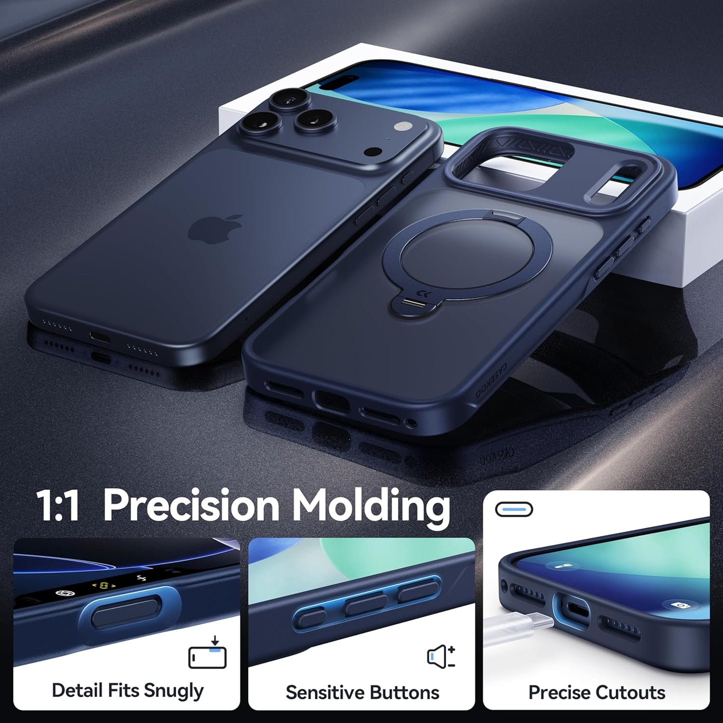 CASEKOO Official Blue for Iphone 17 Pro Max Case with 360 Spin Magnetic Stand [Camera Protection] [18FT Military Grade Protection] [Fit for Magsafe] Shockproof Ring Grip Matte 6.9 Inch