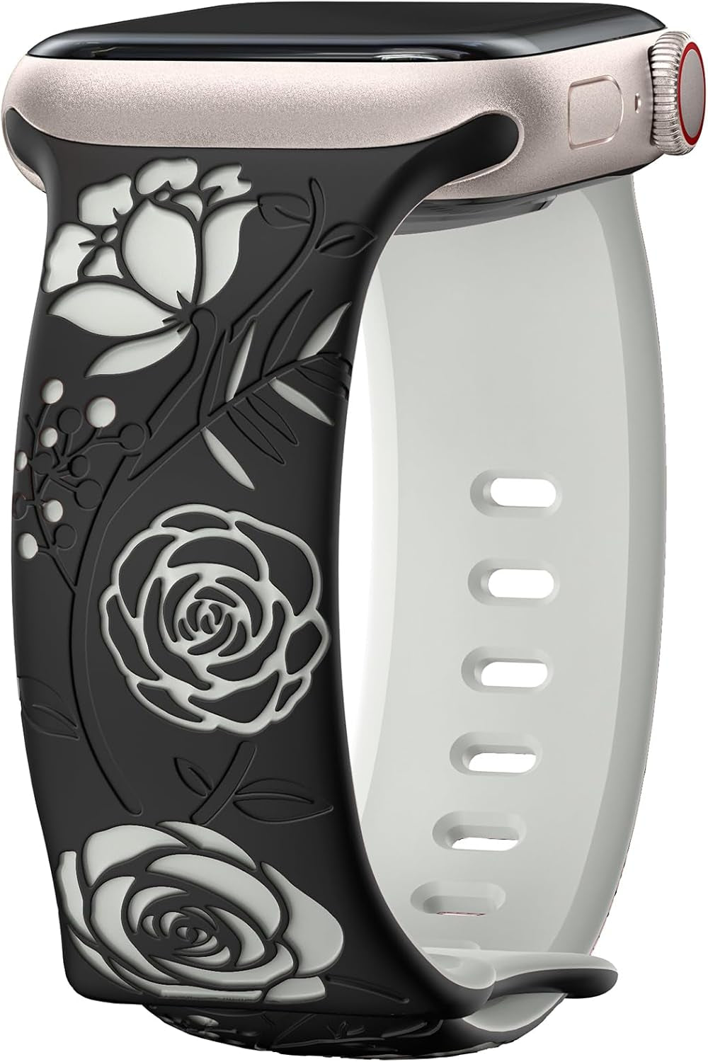 Floral Engraved Band Compatible with Apple Watch Bands 40Mm 44Mm 41Mm 45Mm 49Mm 38Mm 42Mm Women,Designer Cute Flower Pattern Soft Silicone Sport Strap for Iwatch Ultra SE Series 9 8 7 6 5 4 3 2 1