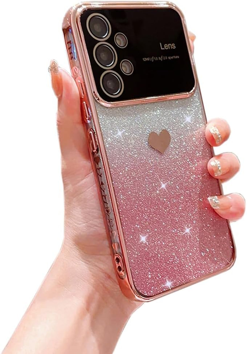 Galaxy A53 5G Case for Women Girls with Integrated Camera Lens Protector Glitter Sparkly Bling Clear Cute Plated Shockproof Protective Cover Phone Case for Samsung Galaxy A53 5G 6.5"-Pink