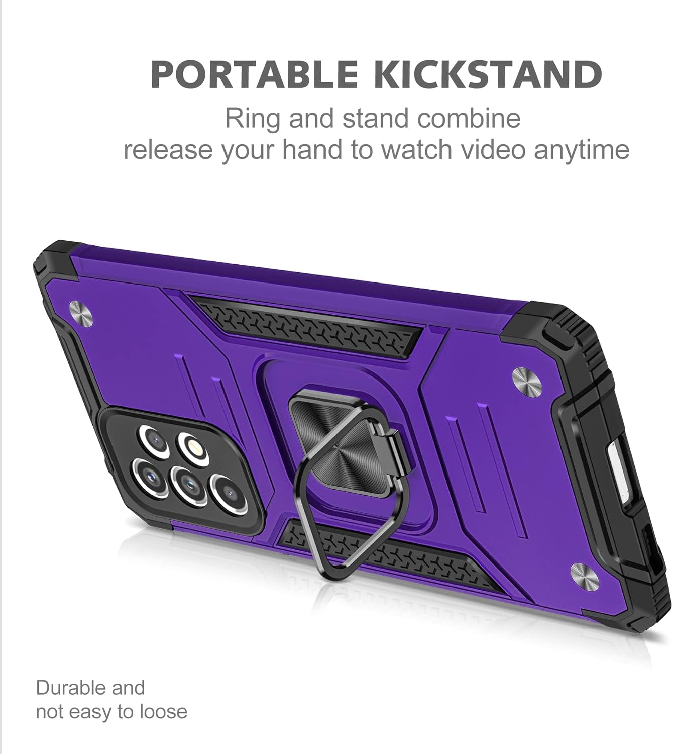 AYMECL Compatible with Galaxy A53 5G Case, Samsung A53 5G Case with Nano Explosion-Proof Film[2 Pack]， Military Grade Double Shockproof with Kickstand Case for Samsung Galaxy A53 5G-Purple