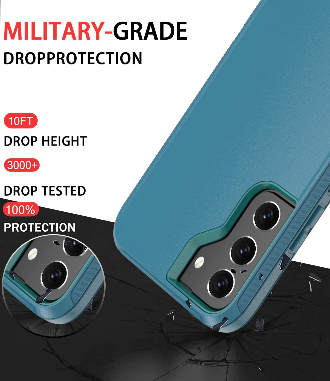 For Samsung Galaxy S22 Case,Shockproof Dropproof Dustproof Galaxy S22 Case,Heavy Duty Protective for Samsung S22 Case, 6.1 Inch (Turquoise)