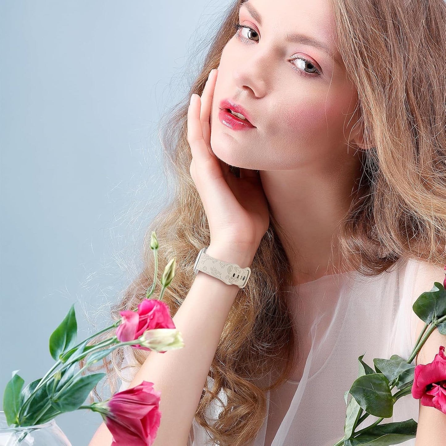 6 Pack Floral Engraved Compatible for Apple Watch Band 38Mm 40Mm 41Mm 42Mm 44Mm 45Mm 49Mm Women, Soft Silicone Cute Flower Sport Strap for Iwatch Bands Series 9 8 7 SE 6 5 4 3 2 1 Ultra