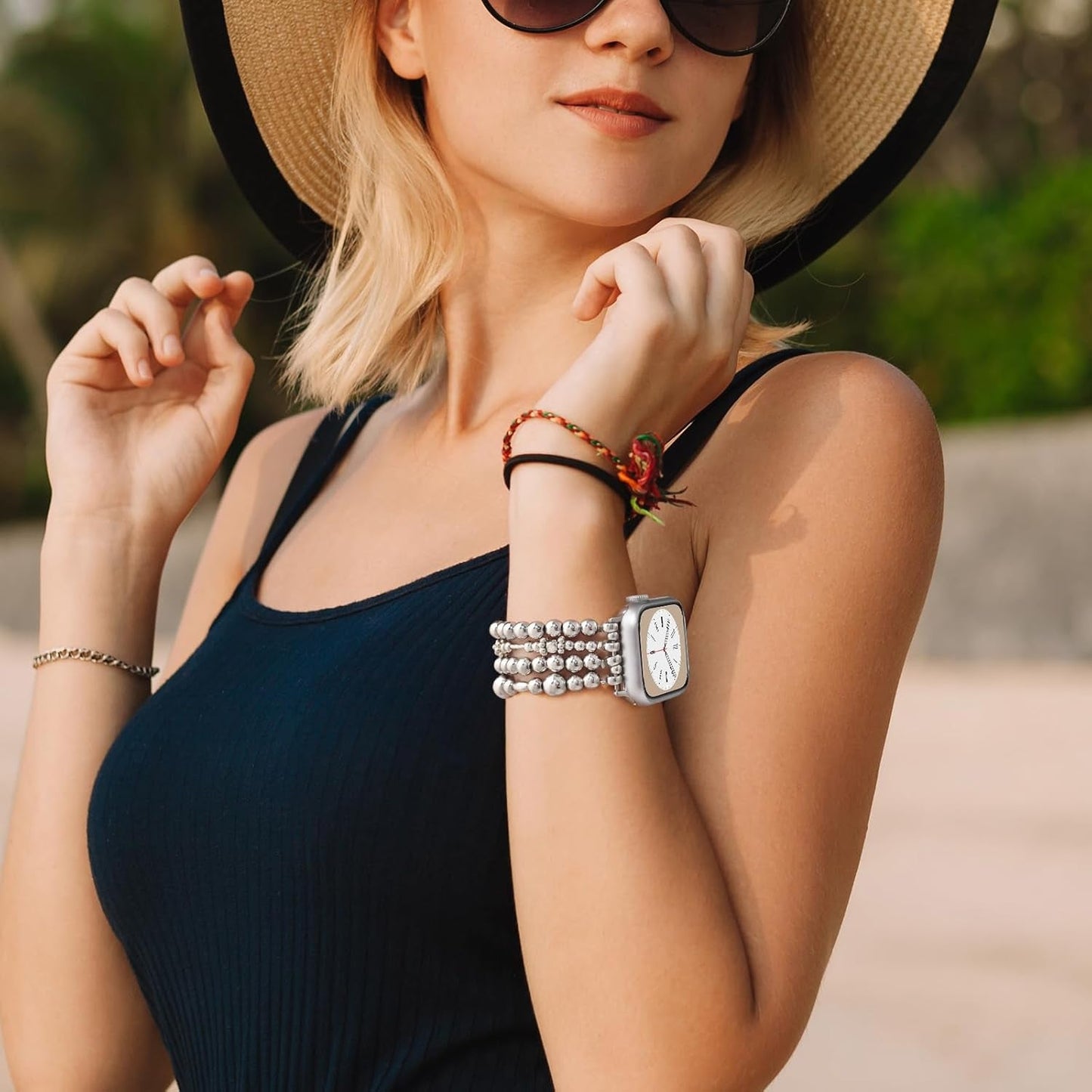 Beaded Bracelet Compatible for Apple Watch Band 40Mm/38Mm/41Mm 42Mm/44Mm/45Mm Series 9 8 7 SE Series 6/5/4Women,Fashion Elastic Beads Stretch Strap Replacement for Iwatch Bands Series 3/2/1