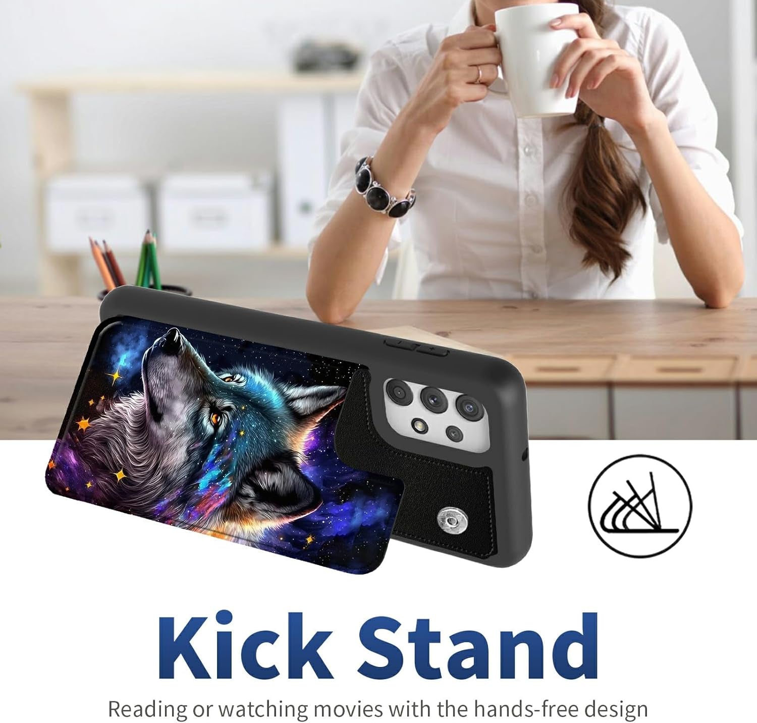 Case for Samsung 53 5G 6.5" Wallet Phone, Credit Card Holder Slots Cover & Hard PC Shockproof Soft Silicone Dual Layer Protection Flip Case for Samsung Galaxy A53 5G 2022, Moon Wolf