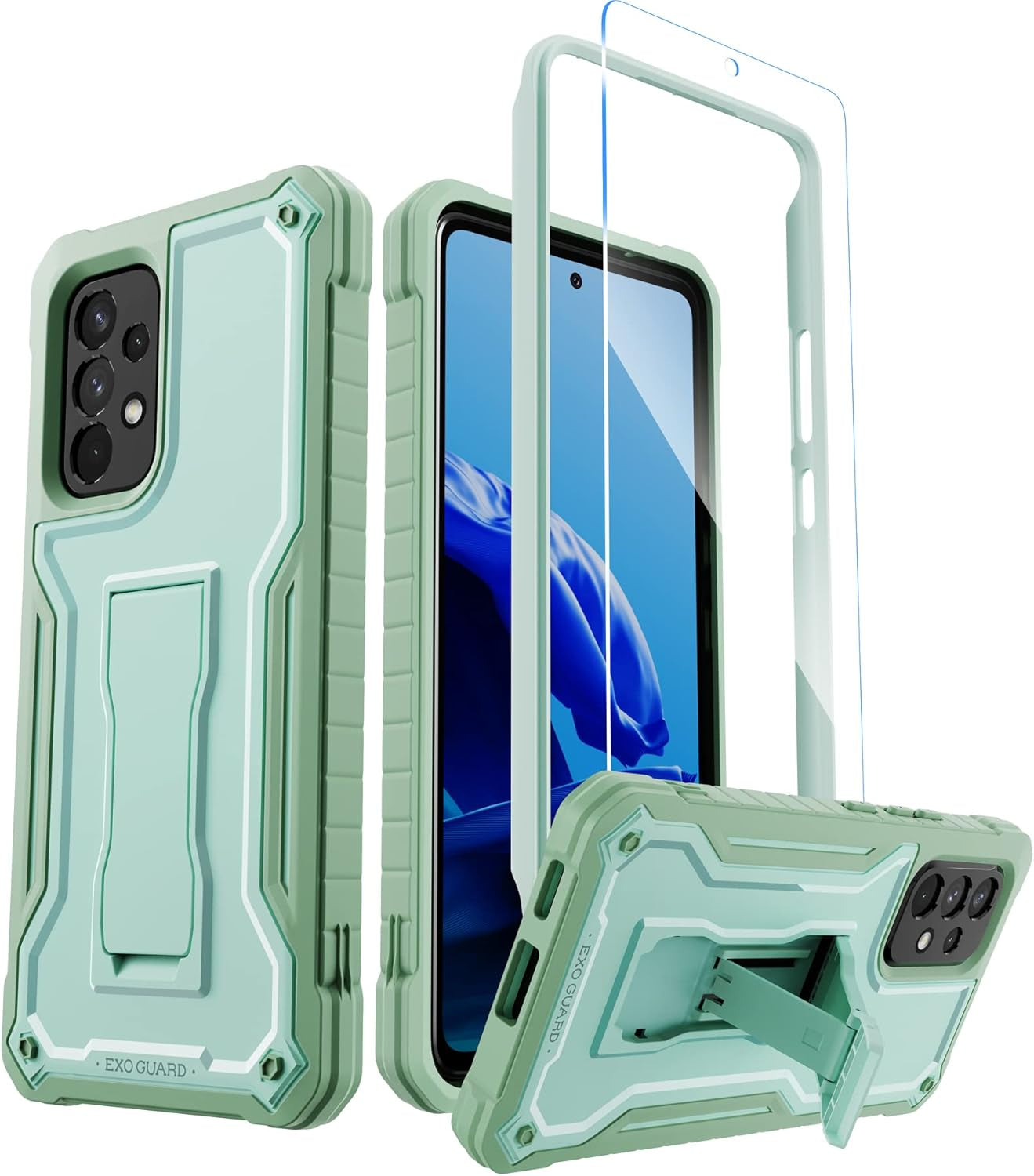 Exoguard for Samsung Galaxy A53 Case, Rubber Shockproof Full-Body Cover Case with Screen Protector for Samsung A53 5G Phone, Built-In Kickstand (Orange)