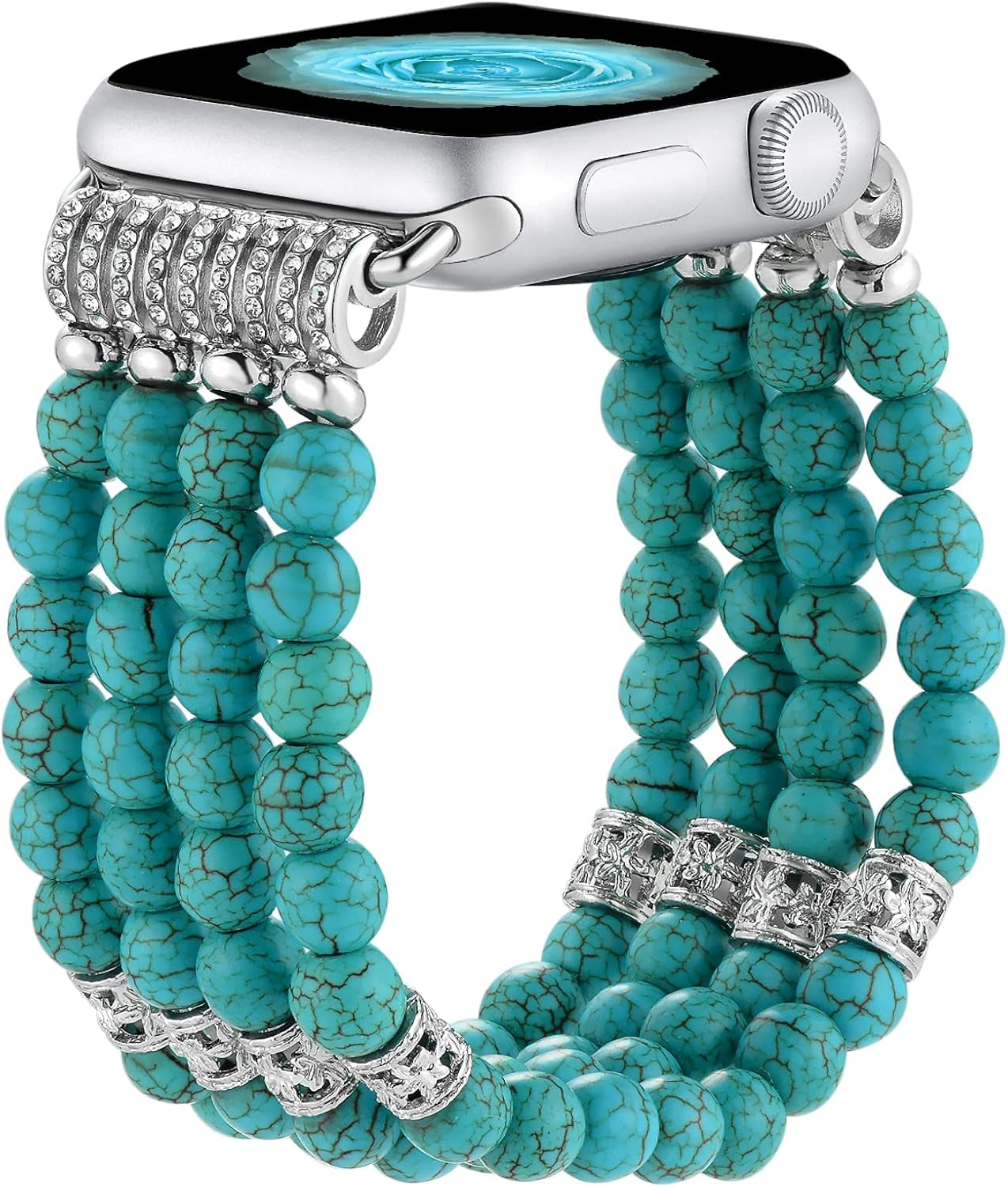 Fastgo Compatible with Pearl Apple Watch Bands 44Mm 42Mm 45Mm 49Mm Women, Elastic Beaded Bracelet Replacement Bands White for Iwatch SE & Series 9 Ultra 8 7 6 5 4 3 2 1 (White-42/44/45/49Mm)