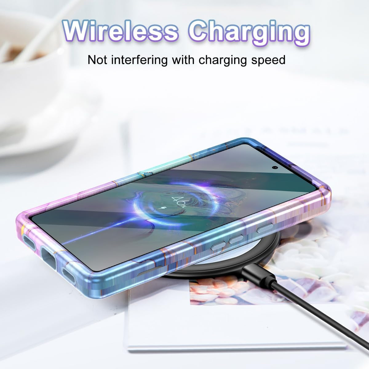 Btscase for Google Pixel 7A Case, [5 in 1] with 2 Pack Screen Protector + 2 Pack Camera Lens Protector, Marble Pattern Full Body Three Layer Rugged Shockproof Protective Cover (2023), Blue Pink  Btscase   