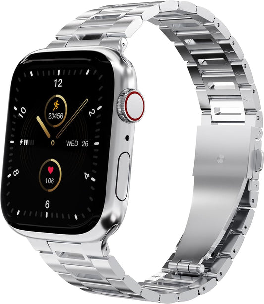 Finestone Metal Band for Apple Watch - Stainless Steel Apple Watch Band Compatible with Apple Watch 41Mm 40Mm 38Mm - Slim Hollow-Out Design Strap for Iwatch Series 9/8/7/6/5/4/3/2/1 SE Women Men Silver