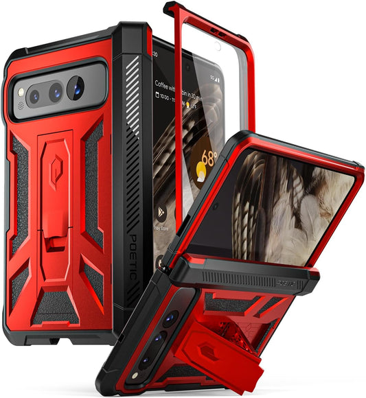 Poetic Spartan Case for Google Pixel Fold 5G,[Hinge Protection][Kickstand][Mil-Grade Protection] Full-Body Hybrid Shockproof Protective Rugged Cover with Built-In Screen Protector, Metallic Red  Poetic Metallic Red  
