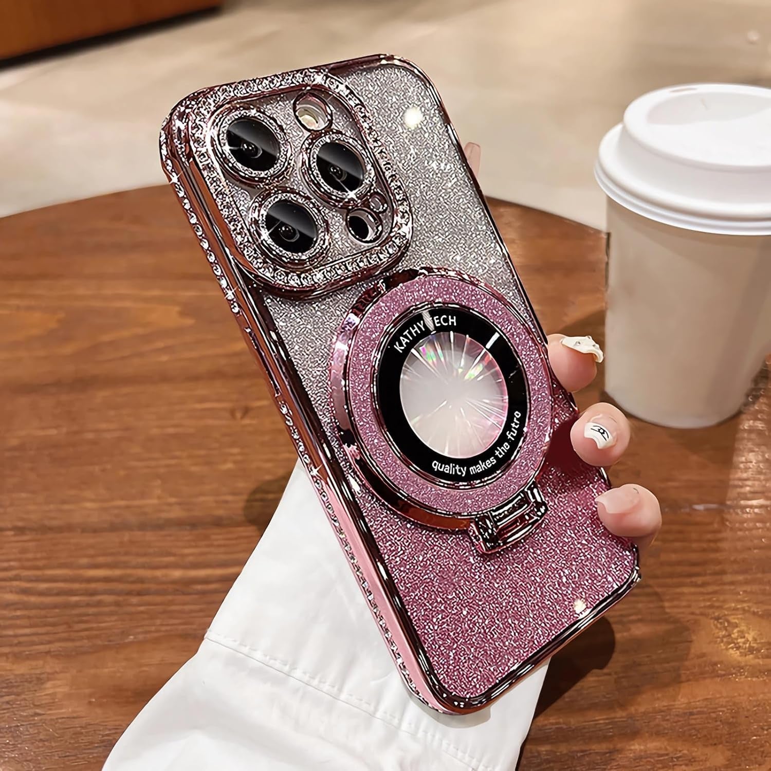 LXK Magnetic Stand for Iphone 15 Pro Max Case, [Compatible with Magsafe][Built-In Camera Lens Protector] Glitter Bling Card & Soft TPU Diamonds Bumper Protection Cover for Women Girls 6.7" (Pink)  Studyogt   