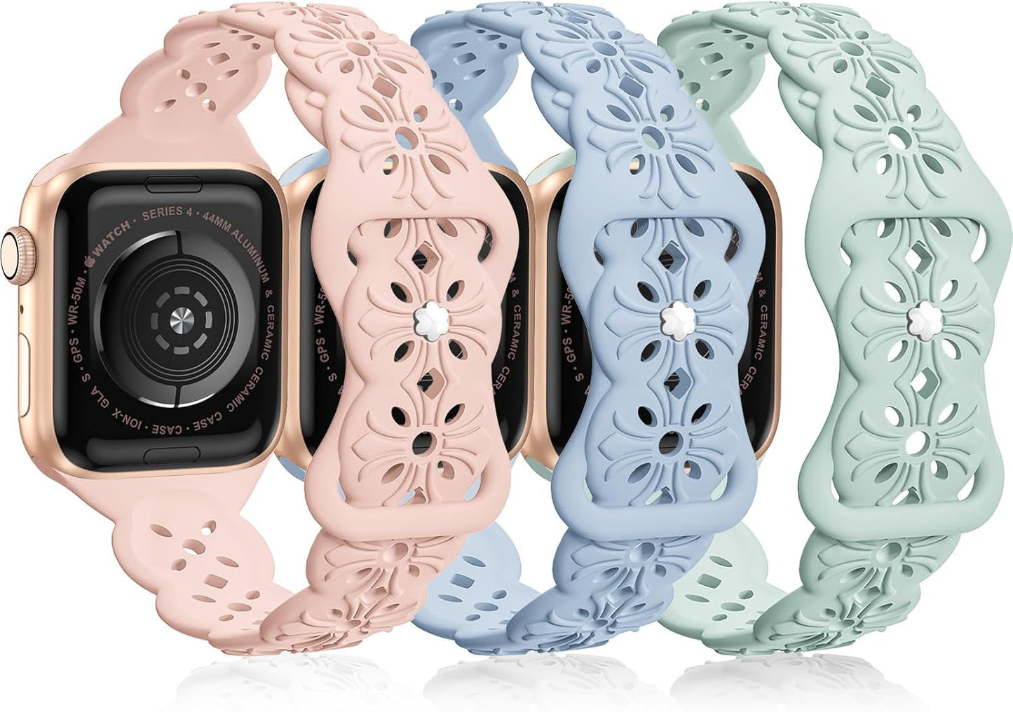 3 Pack Engraved Lace Silicone Bands Compatible with Apple Watch Band 38Mm 40Mm 41Mm 42Mm 44Mm 45Mm 49Mm Women Men, Slim Thin Hollow-Out Sport Strap for Iwatch Series 9/8/7/6/5/4/3/2/1 SE Ultra 2/1