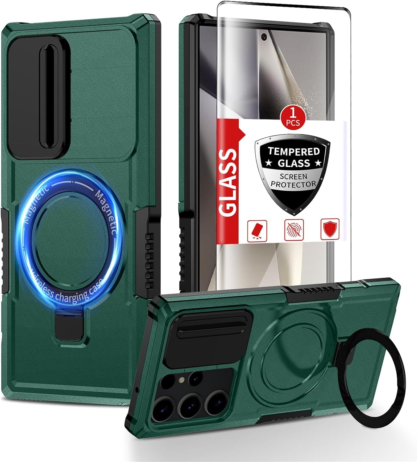 For Magnetic Samsung Galaxy S22 Ultra Case Compatible with Magsafe Galaxy S22 Ultra Case with Screen Protector,With Magnetic Stand&Camera Cover Protection Shockproof Galaxy S22Ultra Case Black