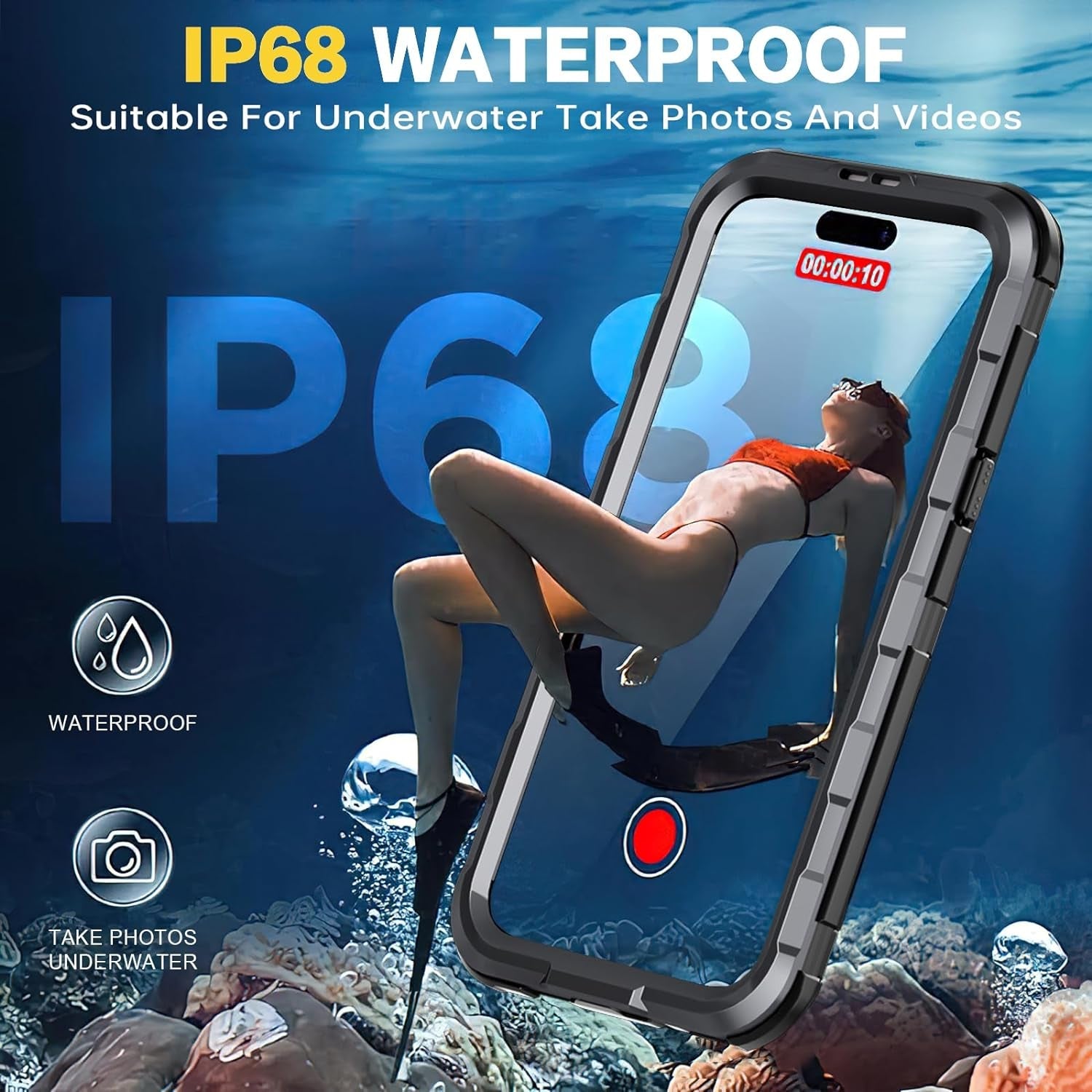 Evcing for Iphone 15 Pro Max Waterproof Case, [IP68 Underwater][Military Dropproof, Shockproof][Compatible with Magsafe][Full Body Metal], Heavy Duty Phone Cover for Iphone 15 Promax, 6.7 Inch (Black)  EVCING   