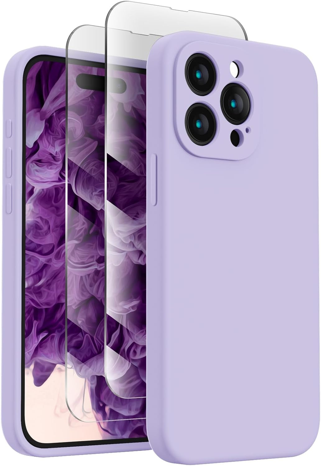 Firenova Designed for Iphone 15 Pro Case, Silicone Upgraded [Camera Protection] Phone Case with [2 Screen Protectors], Soft Anti-Scratch Microfiber Lining Inside, 6.1 Inch, Calke Green  FireNova Clove Purple  