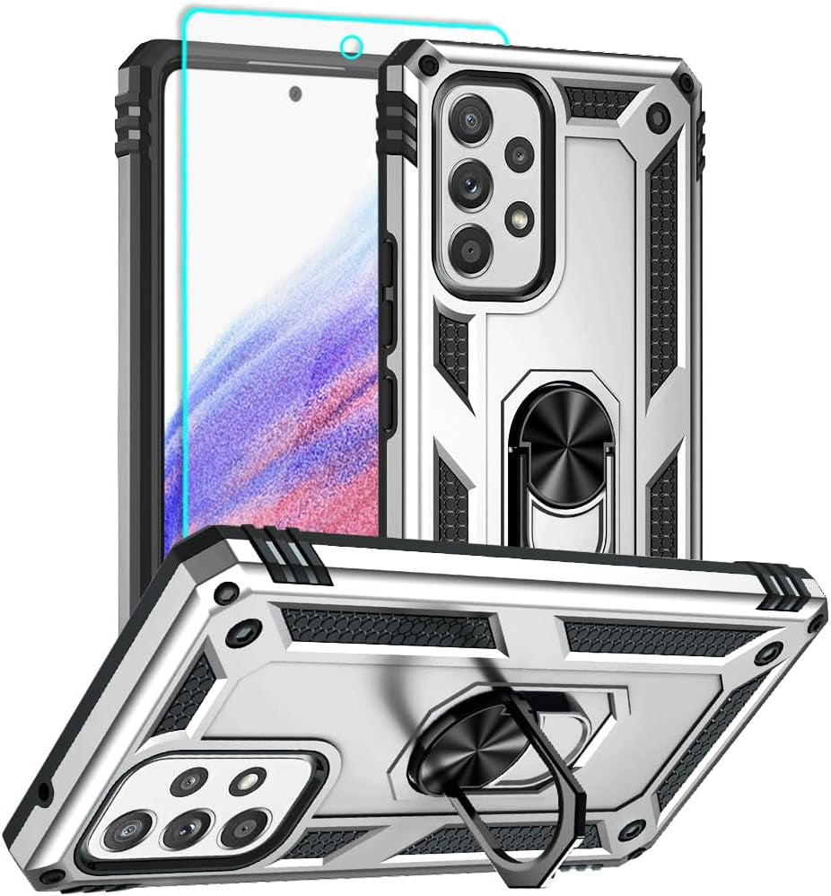 For Samsung A53 5G Case, Galaxy A53 5G Case with HD Screen Protector, [Military Grade 16Ft. Drop Tested] Ring Shockproof Protective Phone Case for Samsung Galaxy A53 5G,Black