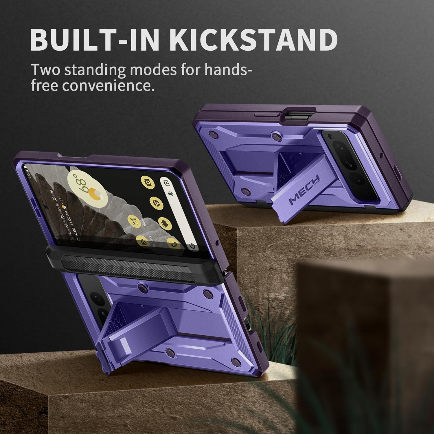 Tongate for Google Pixel Fold Case(2023), [Bulit-In Screen Protector] [Hinge Protection] Military Grade Dual Layer Shockproof Rugged Phone Case with Kickstand & Belt Clip for Pixel Fold 5G, Purple  Tongate   