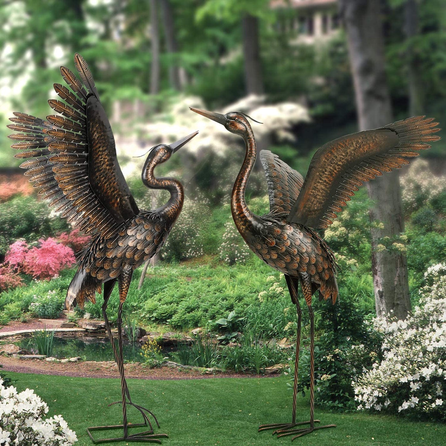 Chisheen Garden Statue Outdoor Metal Heron Crane Yard Art Sculpture for Lawn Patio Backyard Decoration,46 Inch (2-Pack)  Chisheen   