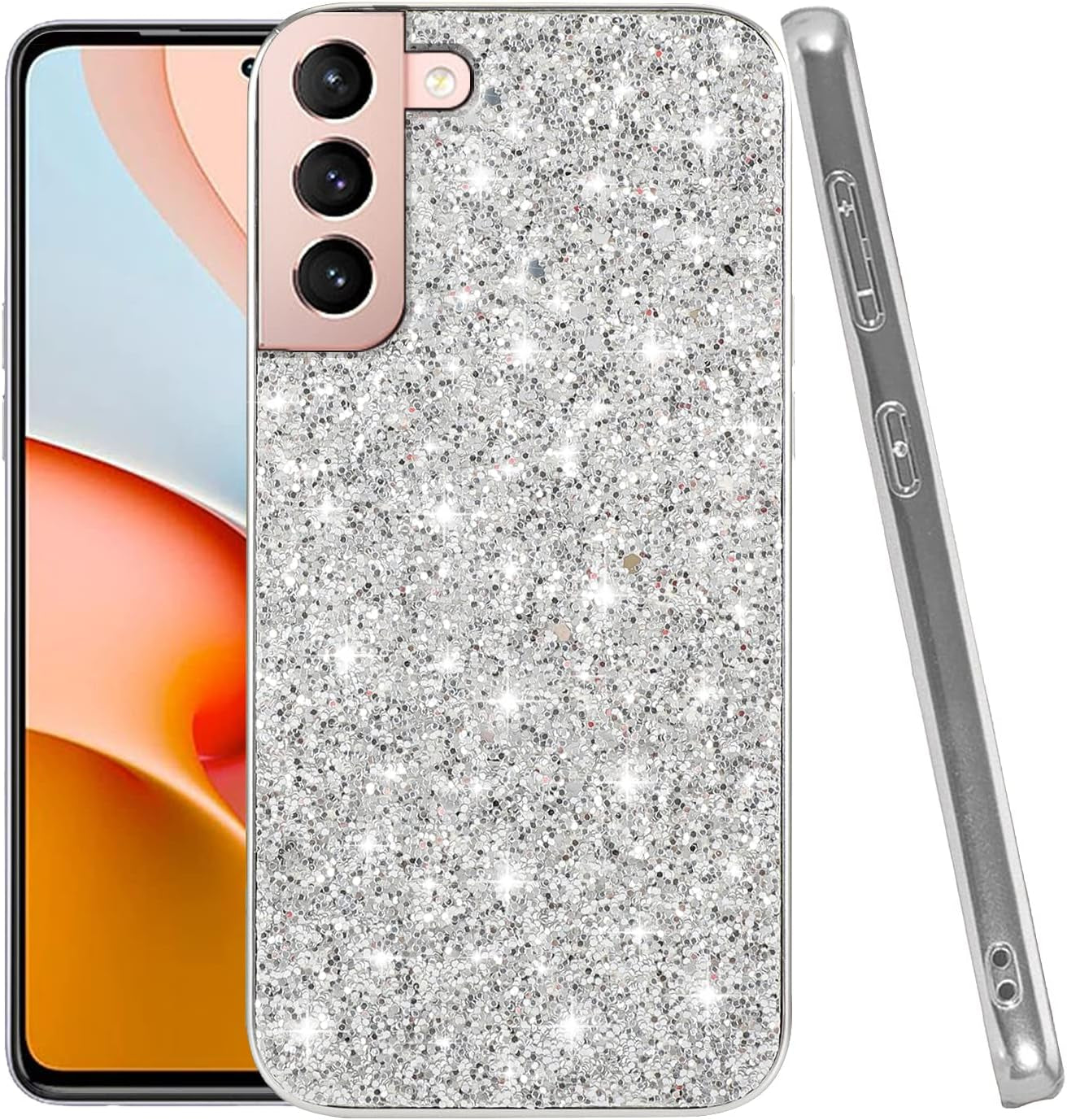 Compatible with Samsung S22 plus Case Glitter Shockproof,Samsung Galaxy S22 plus Phone Case Bling Sparkly Soft TPU and PC Silicone Shiny Girl Women Thin Protective Cover (Silver)