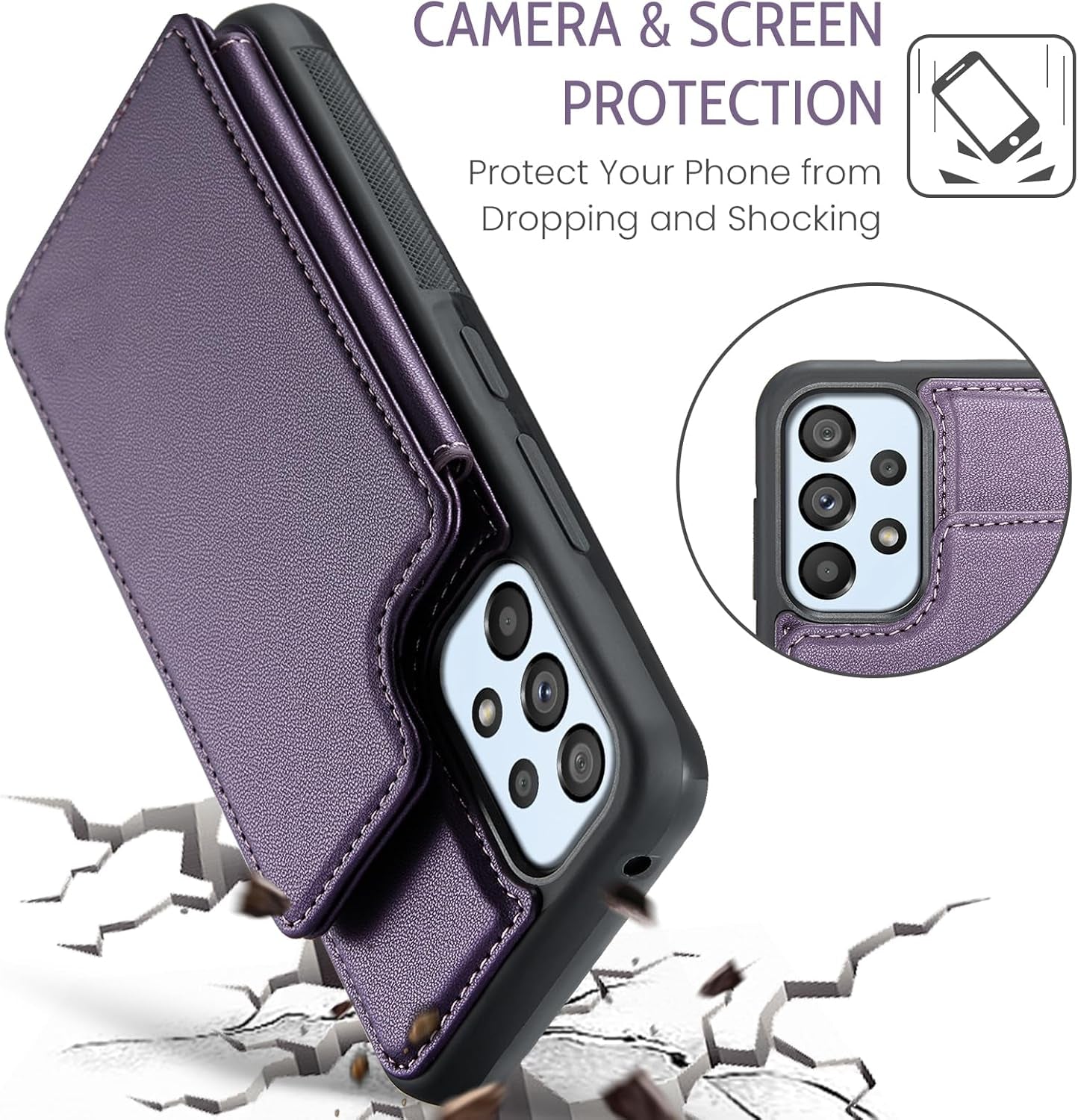 Asuwish Phone Case for Samsung Galaxy A53 5G Wallet Cover with Screen Protector and RFID Blocking PU Leather Credit Card Holder Stand Cell Accessories a 53 G5 53A SM A536U 6.5" 2022 Women Men Purple