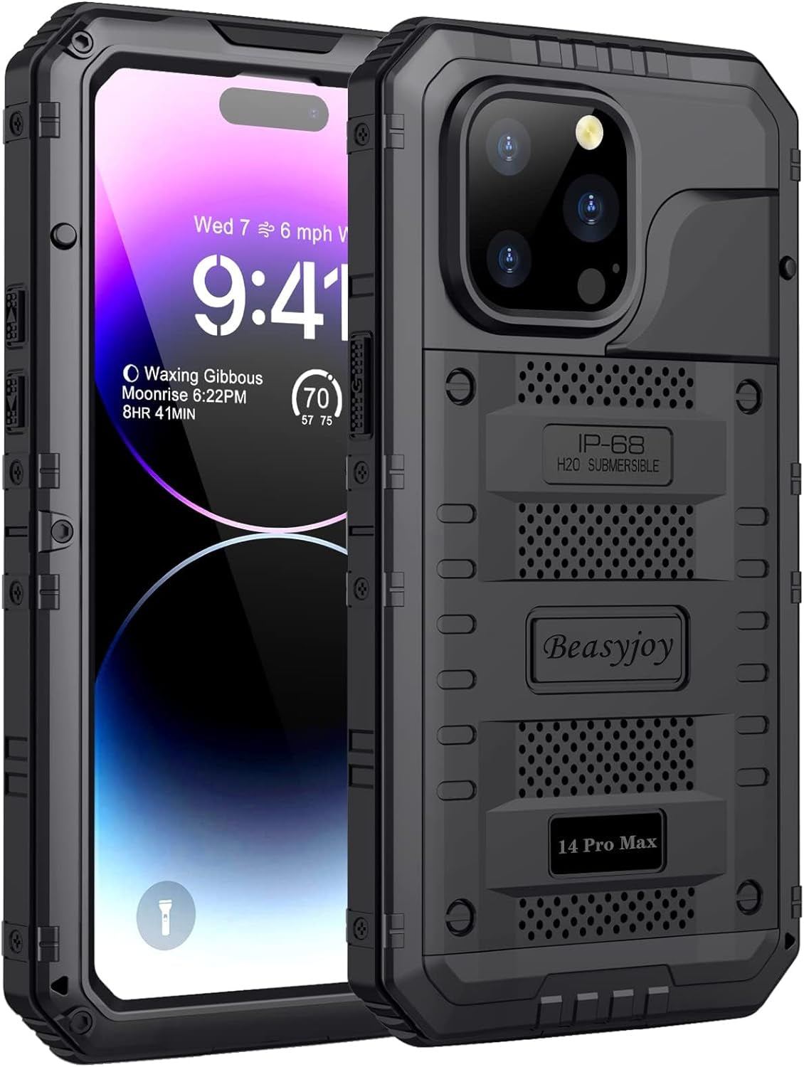 Beasyjoy Waterproof Case for Iphone 14 Pro, Metal Full Body Sealed Phone Case with Built-In Screen Protector, Military Grade Heavy Duty Defender Armor Shockproof Rugged Case 6.1 Inch, Camo  Beasyjoy Black Iphone 14 Pro Max 