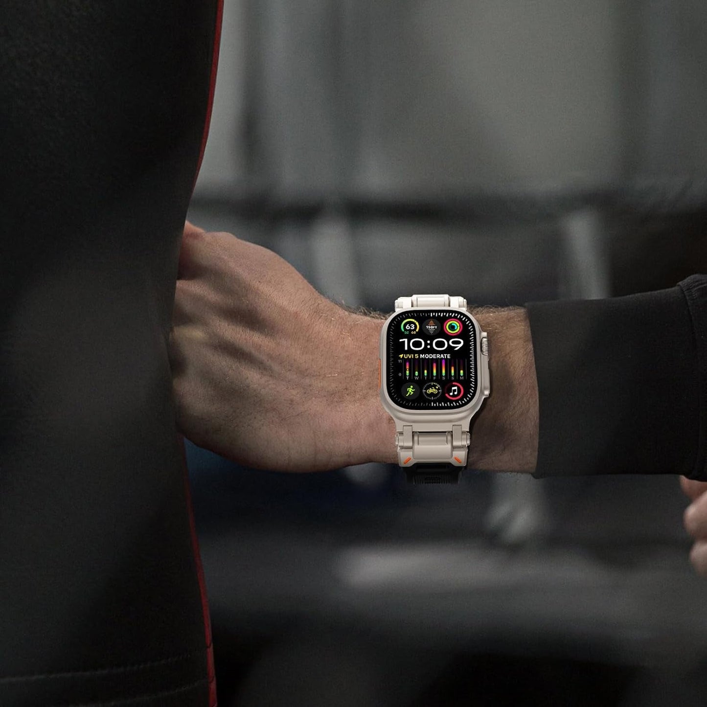 FULLIFE for Apple Watch Band for Apple Watch Ultra Band Apple Watch Ultra 2 49Mm for Men, Silicone Rubber Bands for Series 9/8/SE2/7/6/SE/5/4/3/2/1 45Mm 44Mm 42Mm Stainless Steel Metal Connector Band