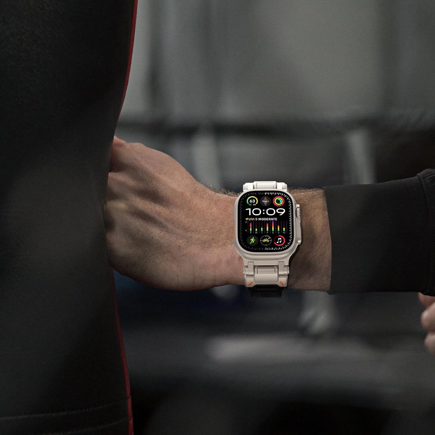 FULLIFE for Apple Watch Band for Apple Watch Ultra Band Apple Watch Ultra 2 49Mm for Men, Silicone Rubber Bands for Series 9/8/SE2/7/6/SE/5/4/3/2/1 45Mm 44Mm 42Mm Stainless Steel Metal Connector Band