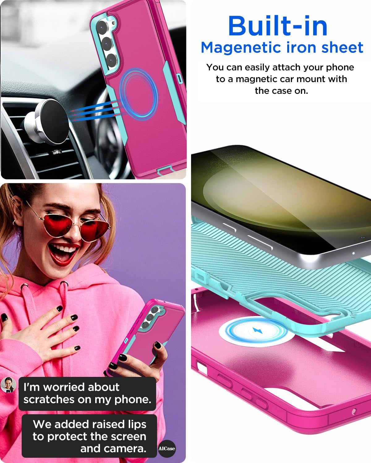 Aicase Case for Samsung Galaxy S22 Plus,Support Magnetic Car Mount Heavy Duty 2-Layer Pocket-Friendly Durable Military Grade Protection Shockproof/Drop Proof Protective Cover for S22 Plus_3