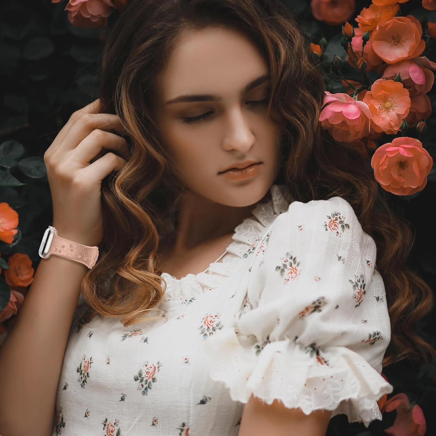 Embossed Flower Band Compatible with Apple Watch Band 40Mm 44Mm 41Mm 38Mm 45Mm 42Mm 49Mm Women,Cute Rose Engraved Strap Soft Silicone Wristbands for Iwatch Series 9 8 7 6 SE 5 4 3 2 1 Ultra