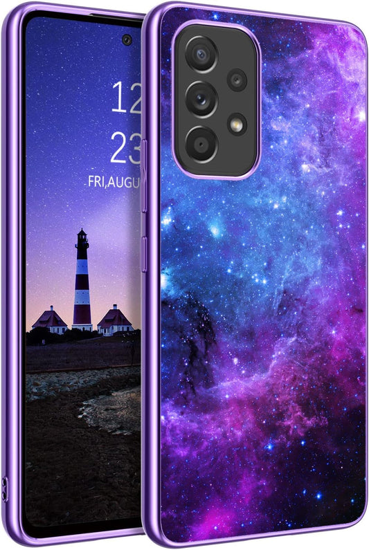 GUAGUA Compatible with Samsung Galaxy A53 5G Case 6.5 Inch Glow in the Dark Noctilucent Luminous Space Nebula Slim Fit Cover Protective anti Scratch Cases for Galaxy A53, Blue Nebula