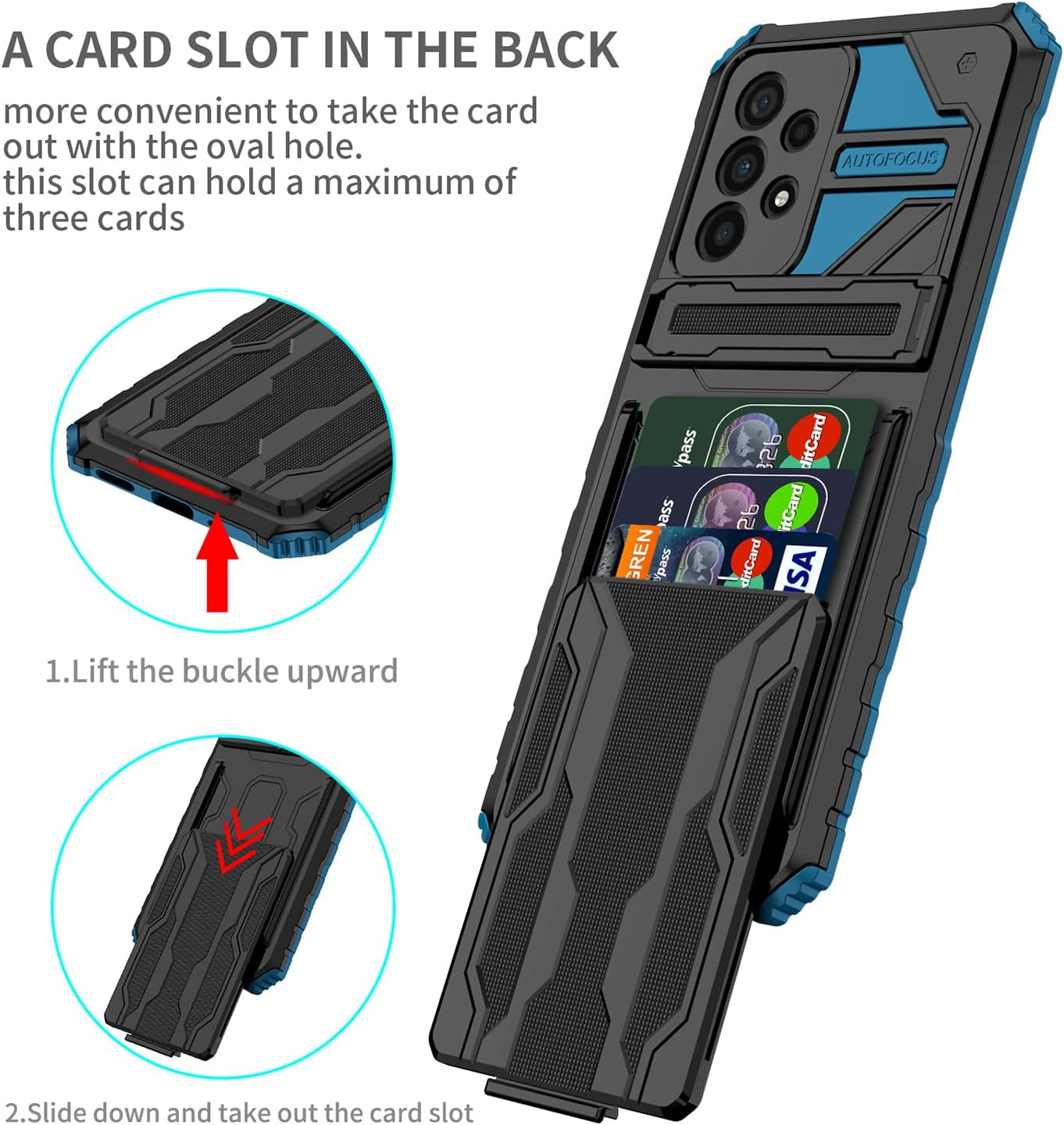 For Samsung Galaxy A53 5G Wallet Case with Credit Card Holder Stand Kickstand Slim Rugged Shockproof Heavy Duty Defender Armor 【Military Grade】 Protective Phone Case - Blue