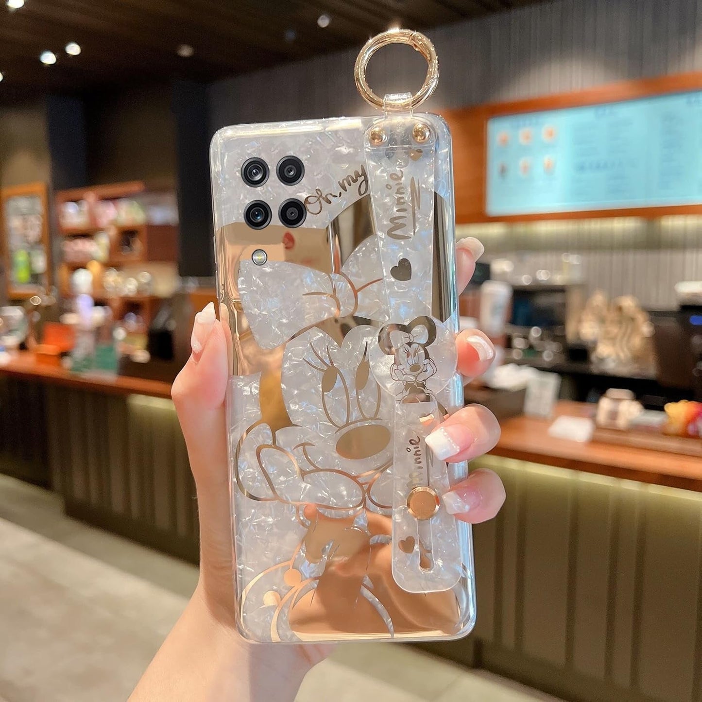 For Galaxy A12 Case Wrist Band Kickstand Cover Ultra Slim IMD Animal Pattern Shockproof Protection Holder Cover for Samsung Galaxy A12 (Cartoon Characters)