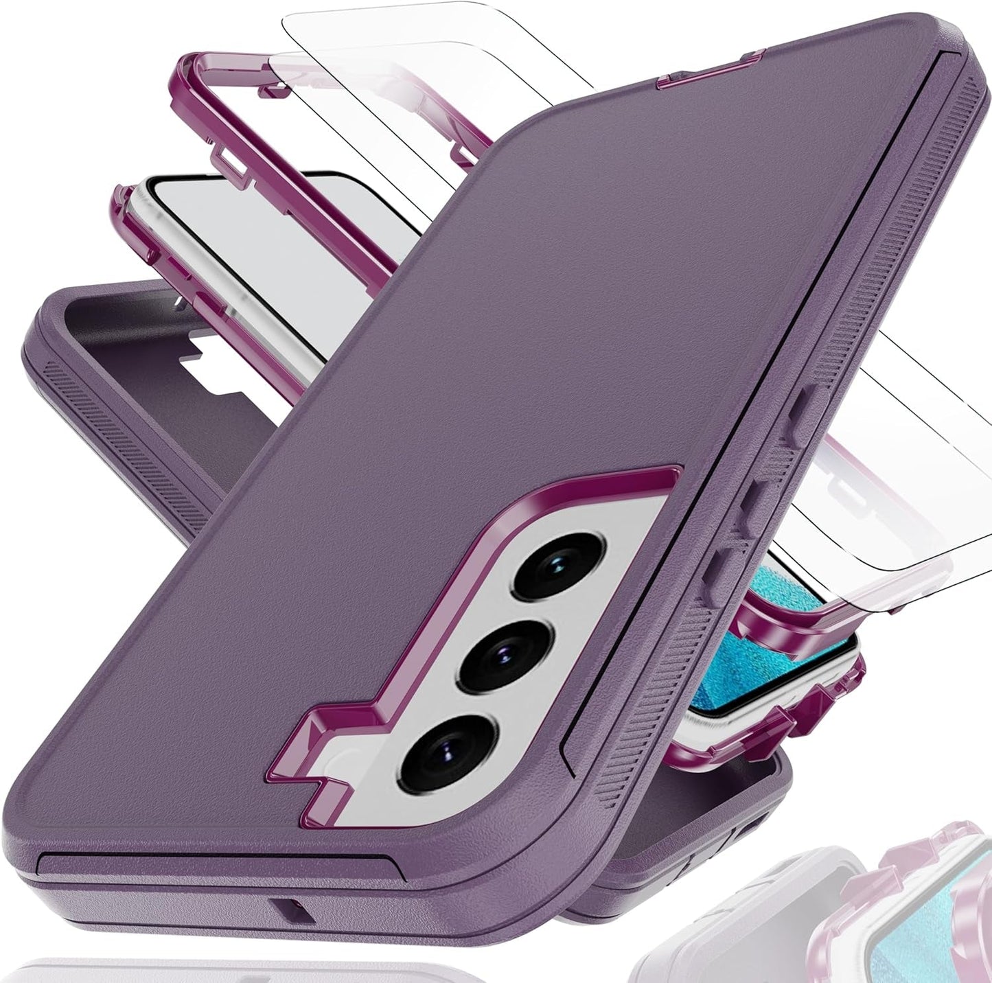 For Galaxy S22 Case with Soft TPU Film Screen Protector[2 Pack],3 in 1 Shockproof TPU Hard PC Bumper Drop-Proof Shell for Samsung Galaxy S22 Black