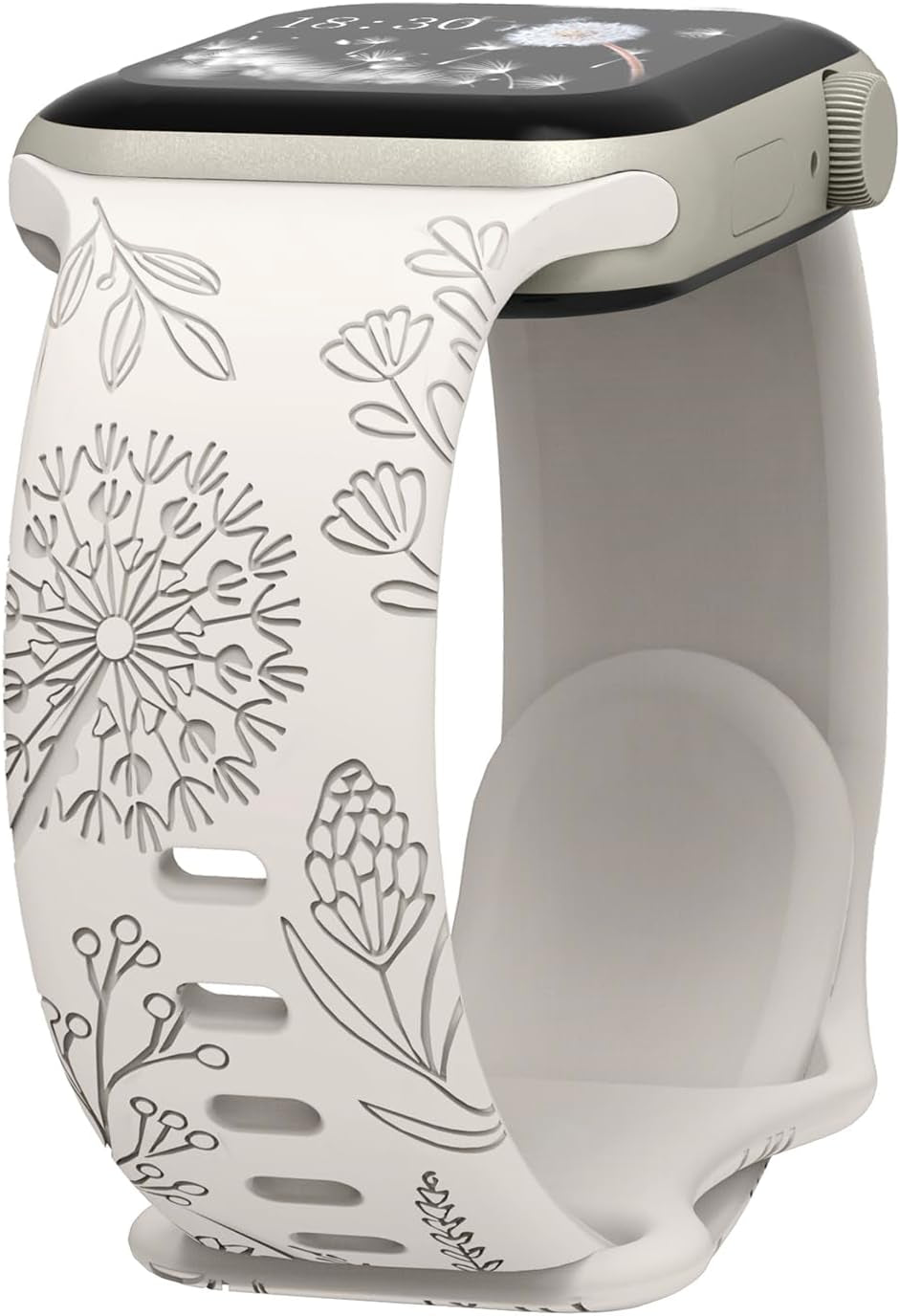 Floral Engraved Sport Bands Compatible with Apple Watch Band 40Mm 41Mm 38Mm 42Mm 44Mm 45Mm 49Mm, Soft Silicone Embossed Cute Wildflowers Sport Laser Strap for Iwatch Series 9 8 7 6 5 4 3 2 1 SE Ultra 2 Ultra Women Men