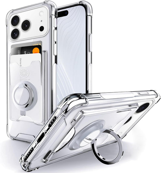 Shields up Designed for Iphone 17 Pro Max Case, Minimalist Wallet Case with Card Holder (3 Cards) & Ring Stand/Kickstand, [Drop Protection] Slim Protective Cover for Iphone 17 Pro Max (6.9 Inch) Clear