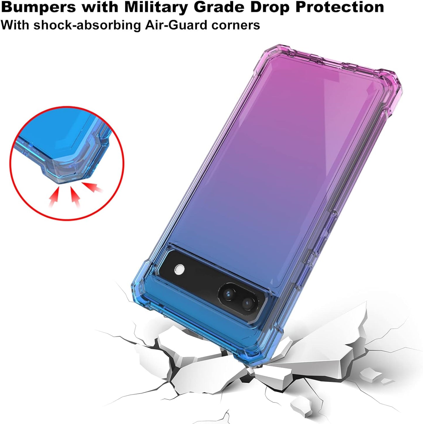 Ailiber Case for Pixel 6A, Google Pixel 6A Phone Case with Screen Protector, 2 Layer Structure Protection, Shockproof Corner TPU Bumper, Heavy Duty Rugged Silicone Phone Cover for Pixel 6A-Blue Pink  Ailiber   