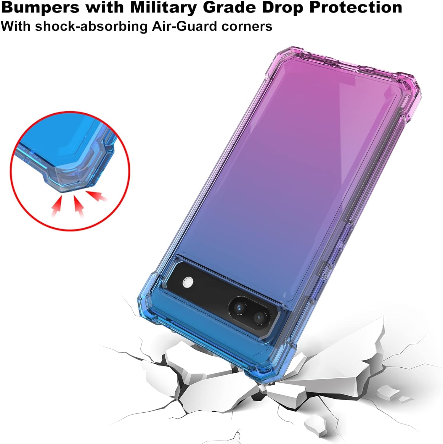 Ailiber Case for Pixel 6A, Google Pixel 6A Phone Case with Screen Protector, 2 Layer Structure Protection, Shockproof Corner TPU Bumper, Heavy Duty Rugged Silicone Phone Cover for Pixel 6A-Blue Pink  Ailiber   