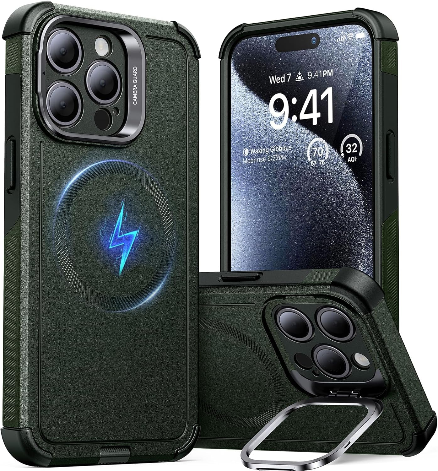 ESR for Iphone 17 Pro Case with Stash Stand, 7X Military-Grade Drop Protection with Camera Control, Shock-Absorbing Phone Rugged Cover, Compatible with Magsafe Accessories, Cyber Series, Black