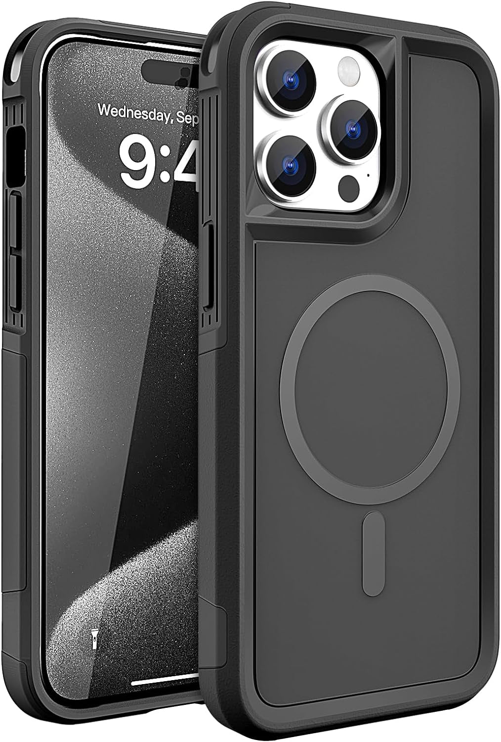 MAXCURY Magnetic for Iphone 15 Pro Max Phone Case, 2 in 1 Shockproof Dropproof Heavy Duty Protection Full Body Rugged Slim & Tough Durable Cover [Compatible with Magsafe] (Rose/Crimson)  MAXCURY Black  