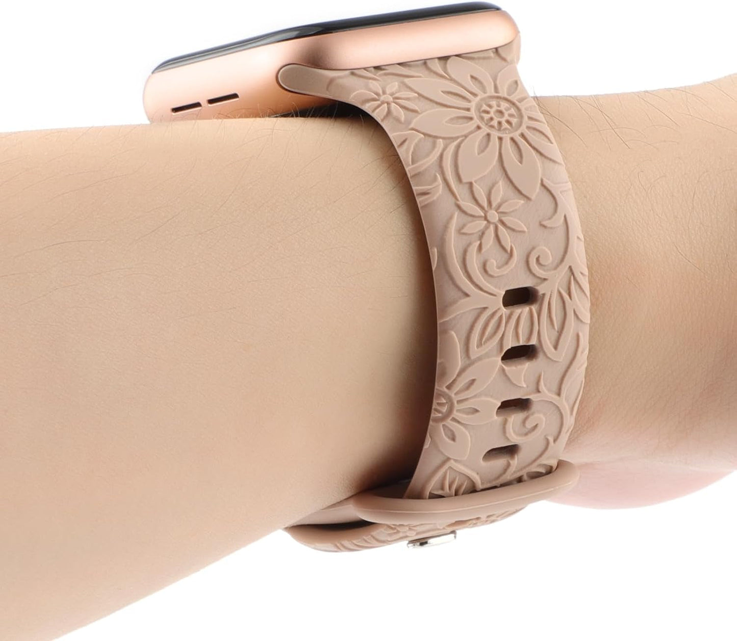 Floral Engraved Band Compatible with Apple Watch Bands 40Mm 41Mm 38Mm 42Mm 44Mm 45Mm 49Mm Women, Cute Soft Flower Silicone Designer Sport Strap for Iwatch Ultra 2 SE Series 9 8 7 6 5 4 3 2 1