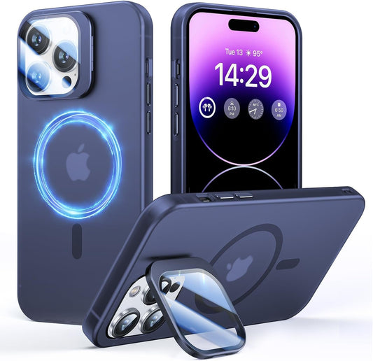 Degeca for Iphone 14 Pro Case, Military Grade Drop Protection, Compatible with Magsafe, Built-In Stash Stand & Camera Lens Protector, Magnetic Phone Case 6.1", Blue  degeca   