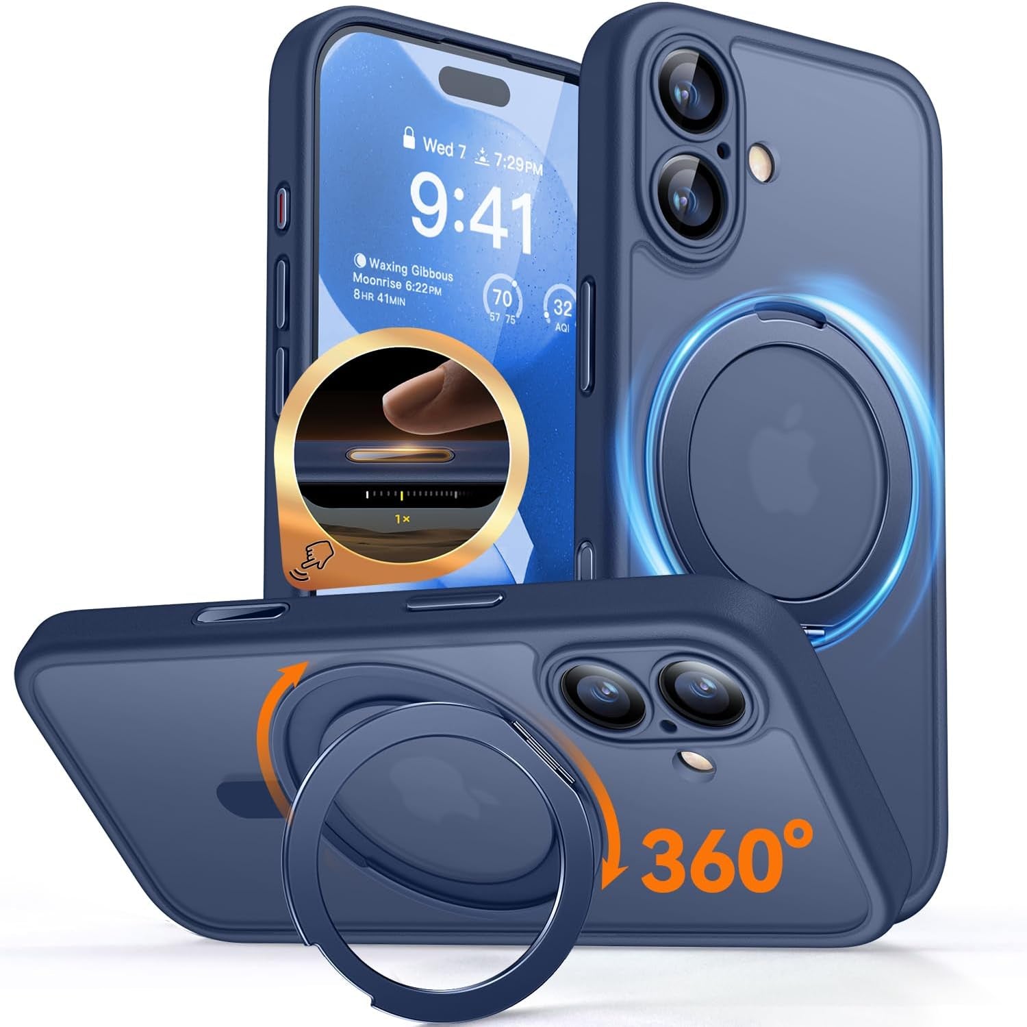 CANSHN 360° Spin Magnetic Stand for Iphone 17 Pro Max Case with Camera Control [Full Camera Protection] [Compatible with Magsafe] Translucent Matte Shockproof Protective Phone Cover 6.9" -Deep Purple