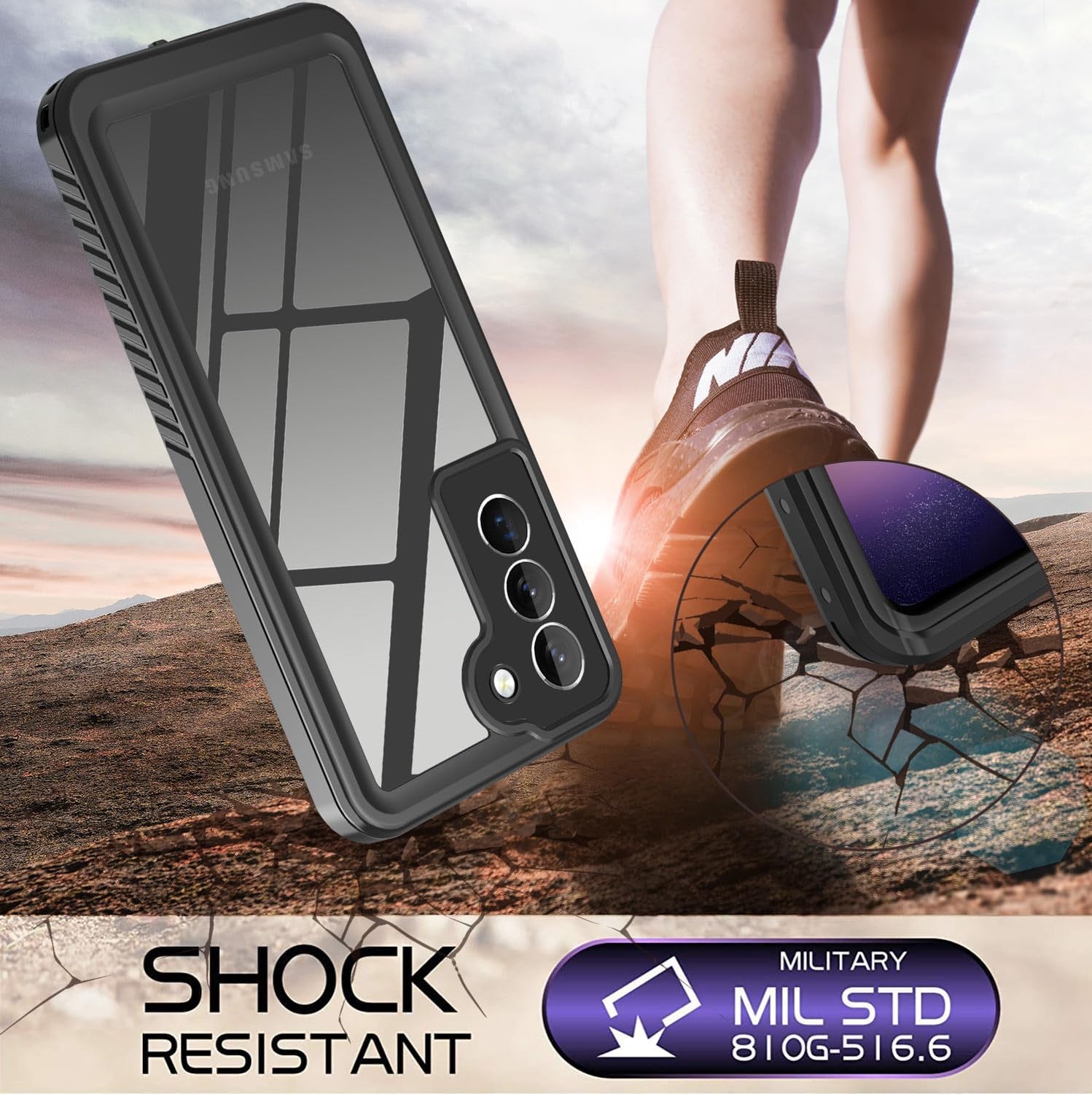 For Samsung Galaxy S22 plus Case Waterproof Built-In Screen Protector [Full Body Shockproof][12 FT Military Shockproof] Dustproof Underwater Phone Case for Galaxy S22 plus 5G 6.6''(Black)