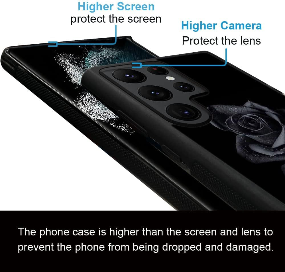 DJSOK Case Compatible with Samsung Galaxy S22 plus Case, Black Rose Pattern Design Pattern Back+Soft Silicone Protective Case