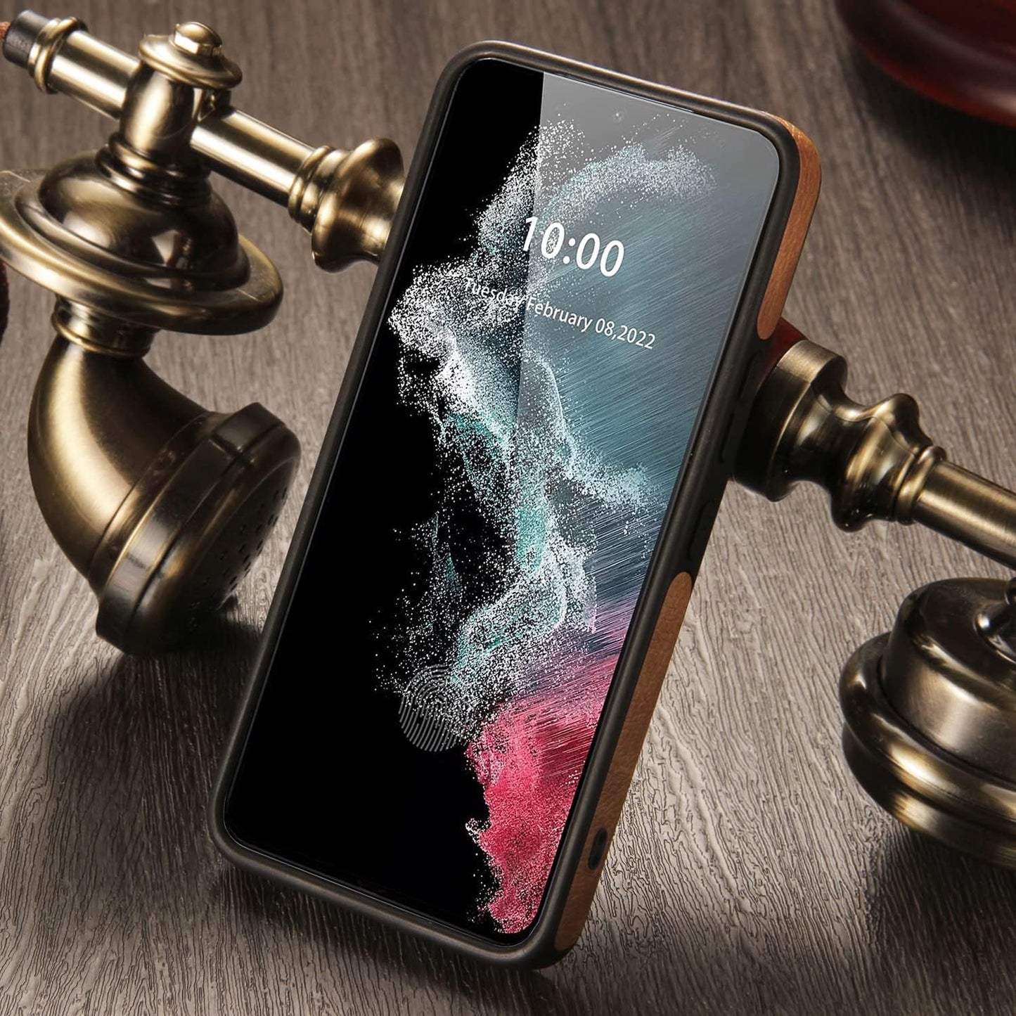 Design Compatible with Samsung Galaxy S22 5G Case Luxury Leather Business Slim Non-Slip Soft Grip Shockproof Protective Cover 2022 6.06 Inch (Brown)