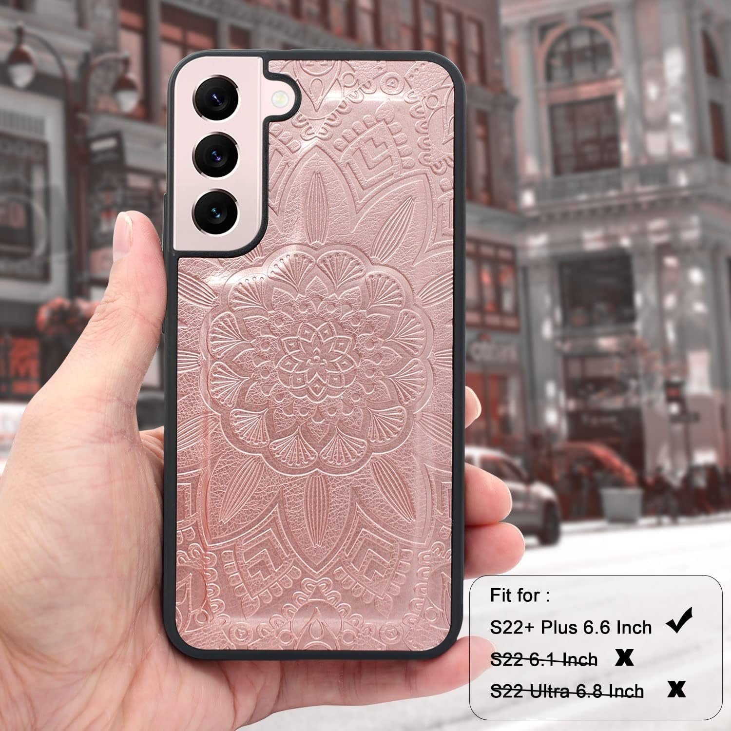 Harryshell Detachable Magnetic Zipper Wallet Leather Case with Cash Coin Pocket 12 Card Slots Holder Wrist Strap Lanyard for Samsung Galaxy S22+ S22 plus 5G 6.6 Inch (2022) Flower (Rose Gold)