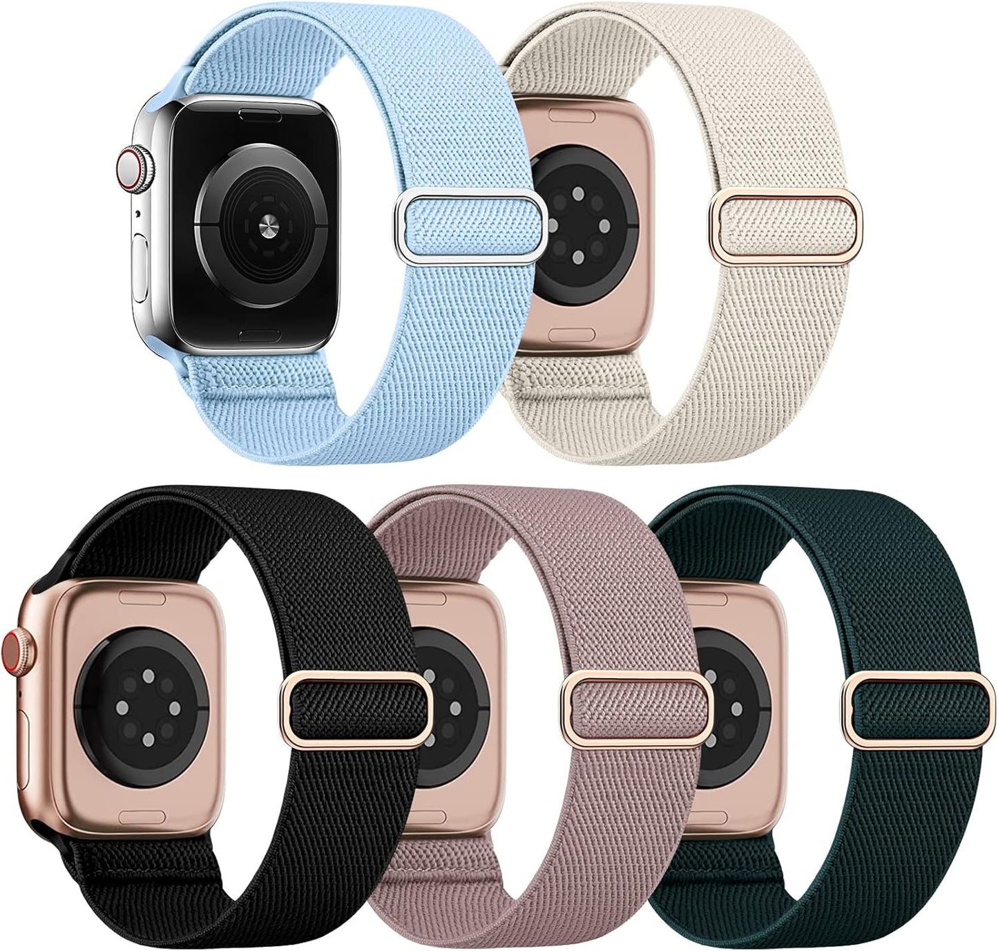 EOMTAM 5 Pack Stretchy Nylon Compatible for Apple Watch Ultra 2/1 Band 38Mm 40Mm 41Mm 42Mm 44Mm 45Mm 49Mm Women Men,Elastic Cloth Sport Wristbands Solo Loop for Iwatch Series 9 8 SE 7 6 5 4 3