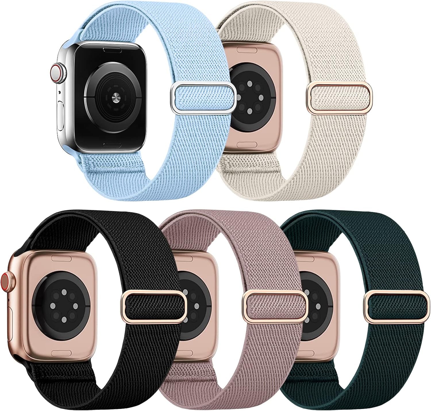 EOMTAM 5 Pack Stretchy Nylon Compatible for Apple Watch Ultra 2/1 Band 38Mm 40Mm 41Mm 42Mm 44Mm 45Mm 49Mm Women Men,Elastic Cloth Sport Wristbands Solo Loop for Iwatch Series 9 8 SE 7 6 5 4 3