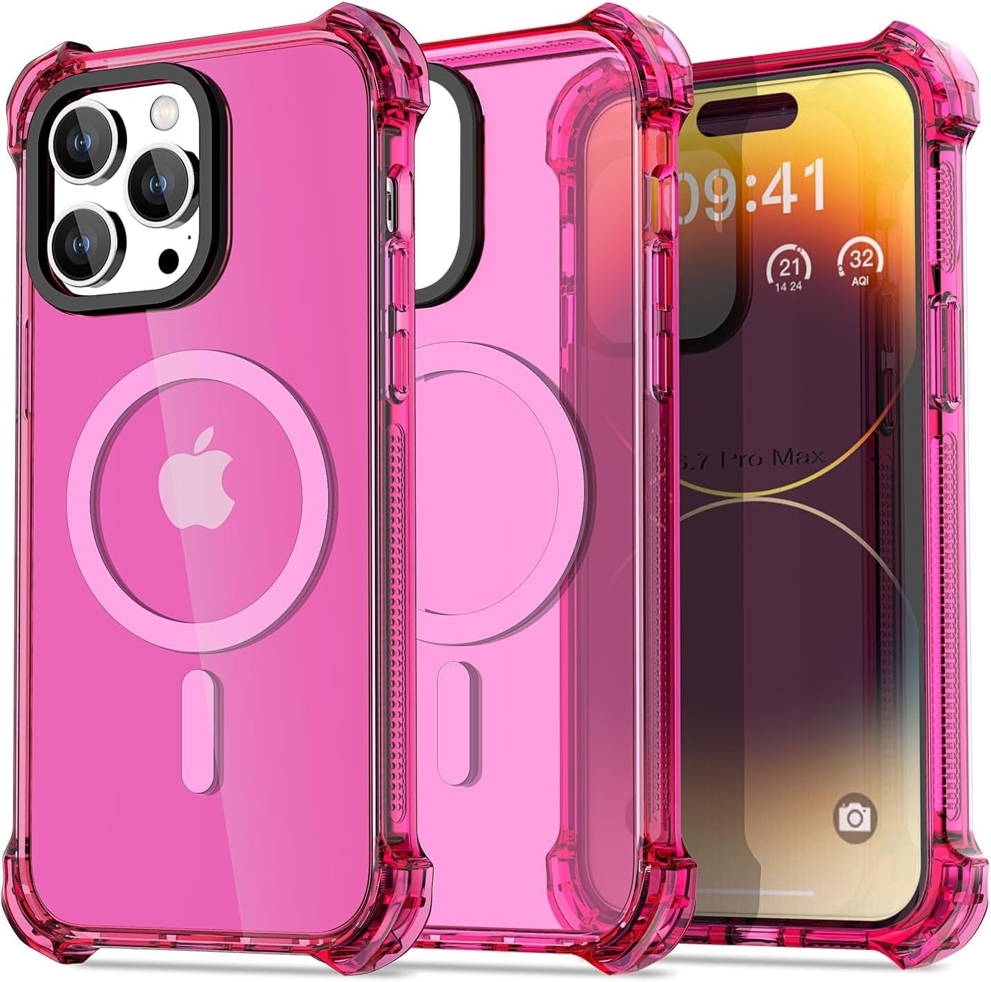 Aicase Clear Blue Bounce Case Compatible with Iphone 15 Plus, Impact Shockproof [Non-Yellowing] [21.3 FT Military Drop Protection] Anti-Scratch Protective Cell Phone Cover  AICase A-Hot Pink/Mag 14 Pro Max 