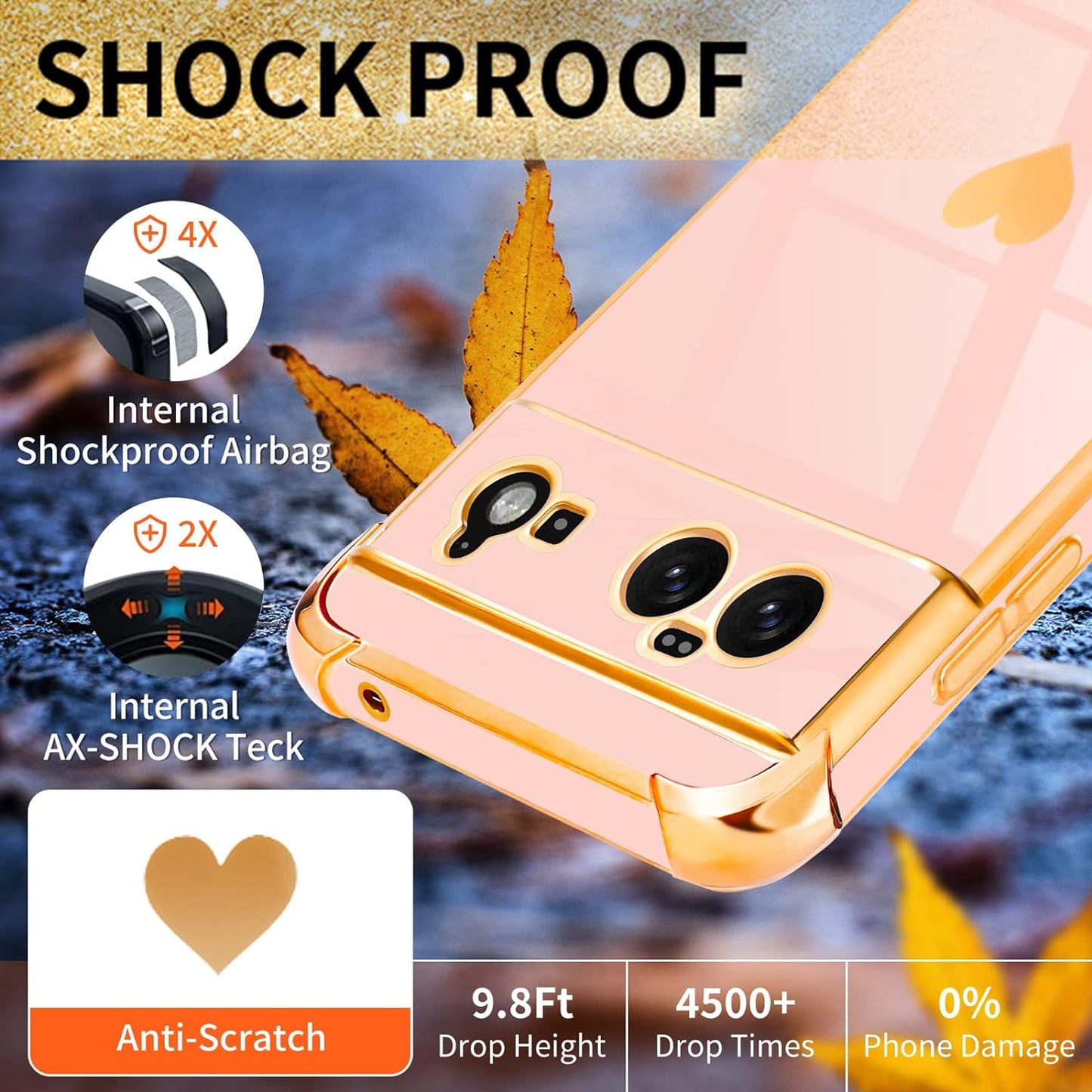 Shorogyt (3In1 Heart Case for Google Pixel 6 Case 5G 6.4 Inch Women Cute Aesthetic Love Hearts Pattern Girls Gold Luxury Girly Design Phone Cases Cover+Screen+Chain for Pixel 6 Case 5G 6.4''  qunxiner   